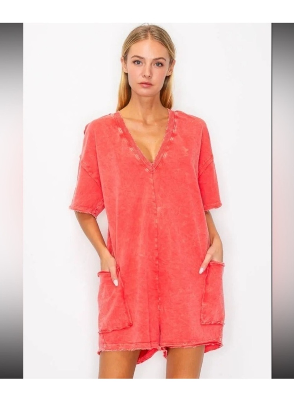 J Her Mineral Wash Rompers- Orange Red Sz M